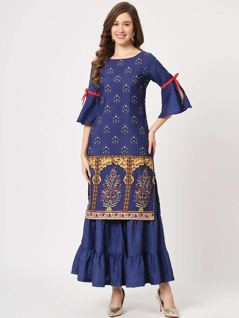 women round neck kurta sharara set
