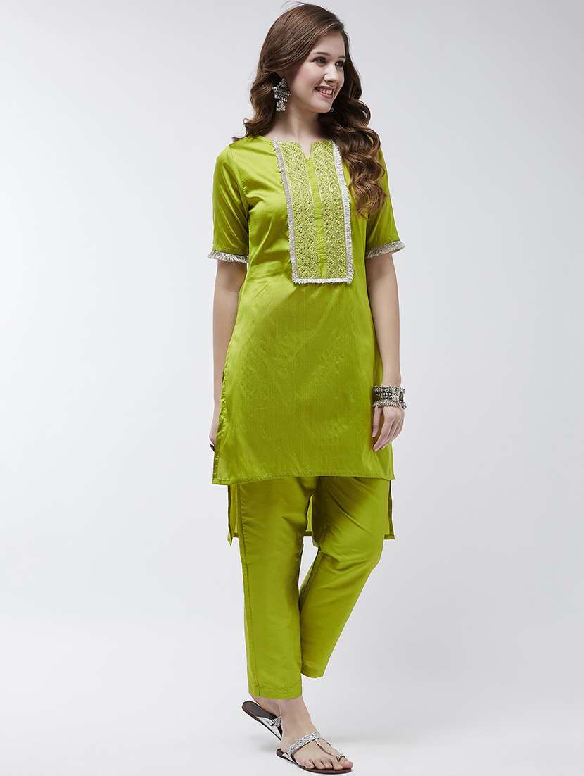 women lime sequin work kurta pant set - 21567181 -  Standard Image - 2
