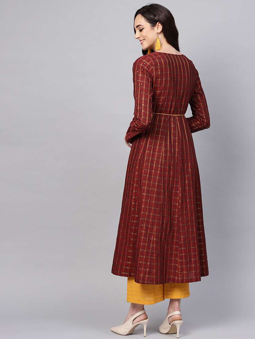 women maroon round neck kurta palazzo set - 21567227 -  Standard Image - 2