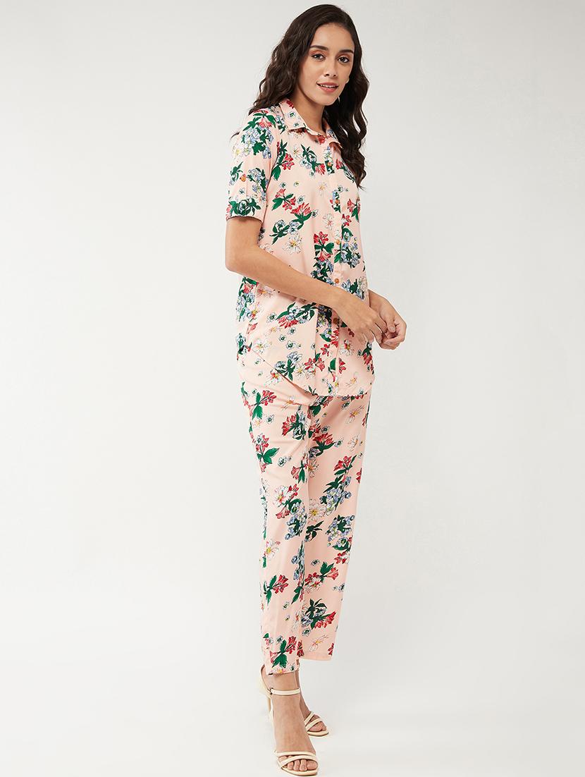 women cream floral shirt collar neck co-ord set - 21567269 - Standard Image - 2