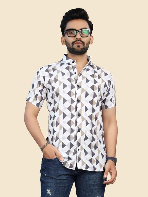 men printed regular fit short sleeves casual shirt - 21567343 - Standard Image - 0