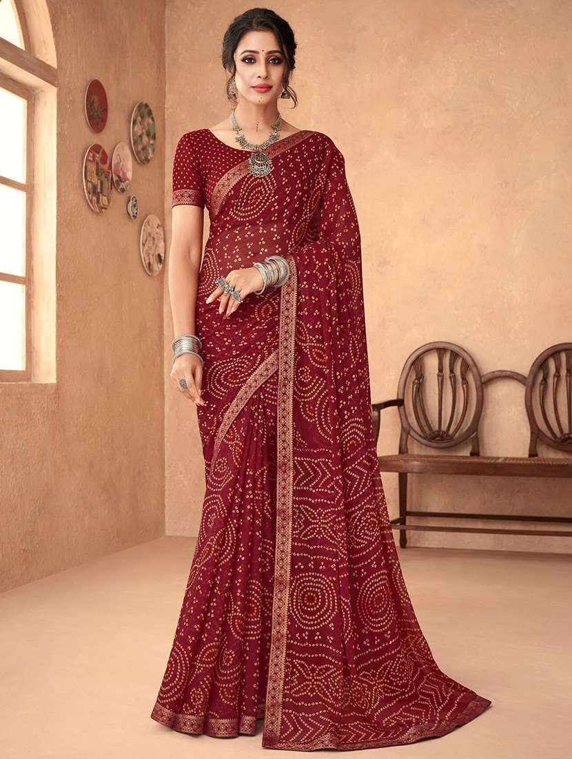 women lace bordered bandhani saree 