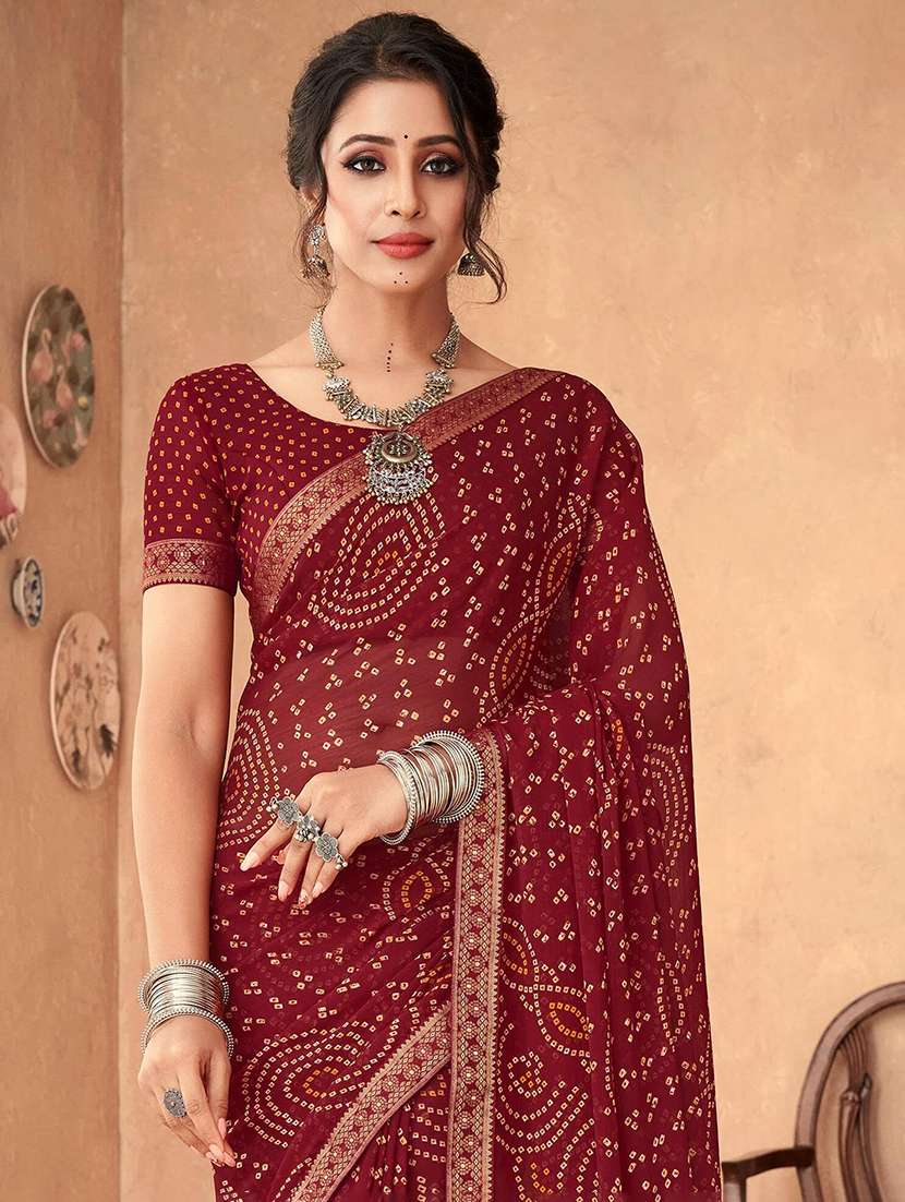 women lace bordered bandhani saree  - 21567380 -  Standard Image - 2