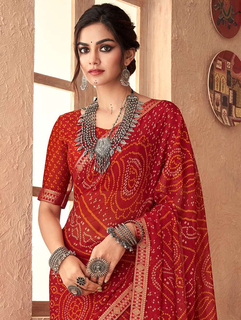 women lace bordered bandhani saree - 21567382 - Standard Image - 2