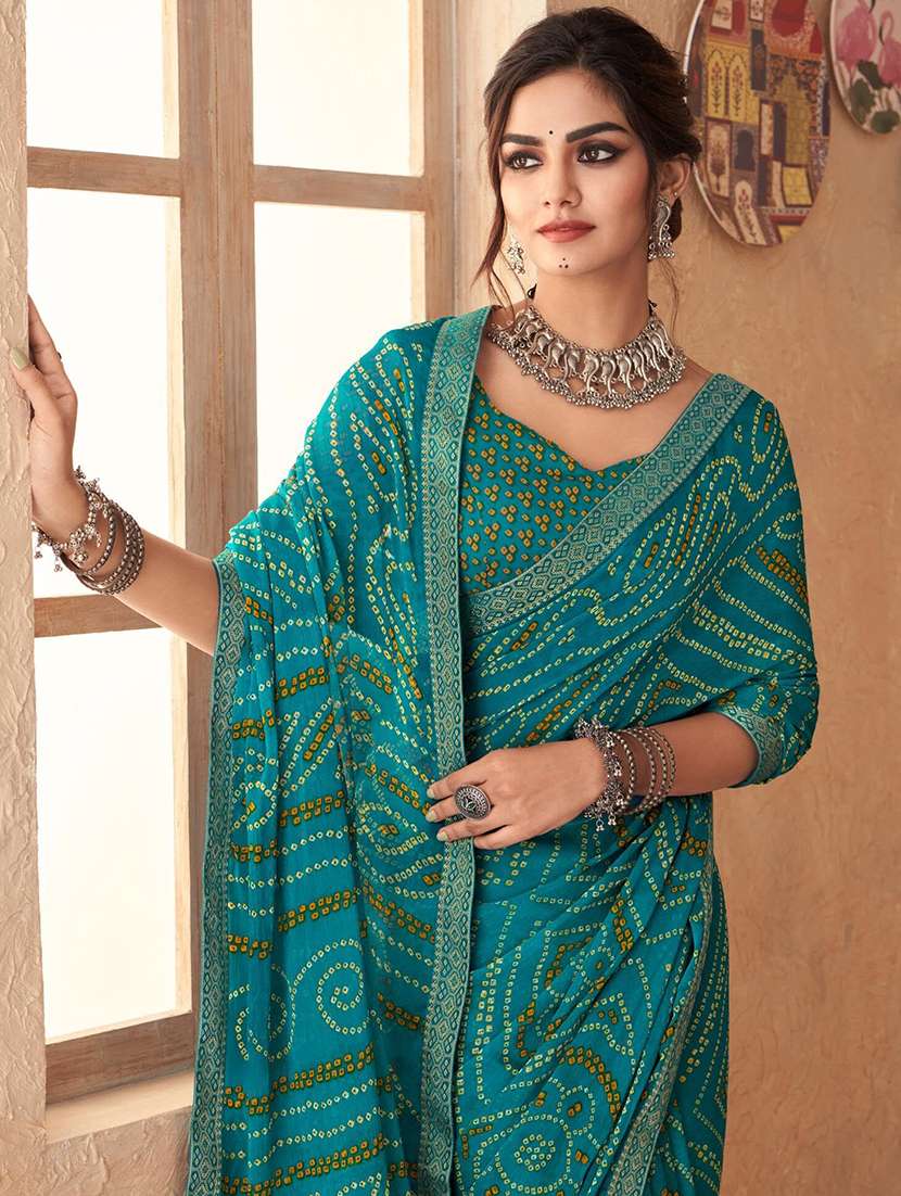 women lace bordered bandhani saree  - 21567383 -  Standard Image - 2