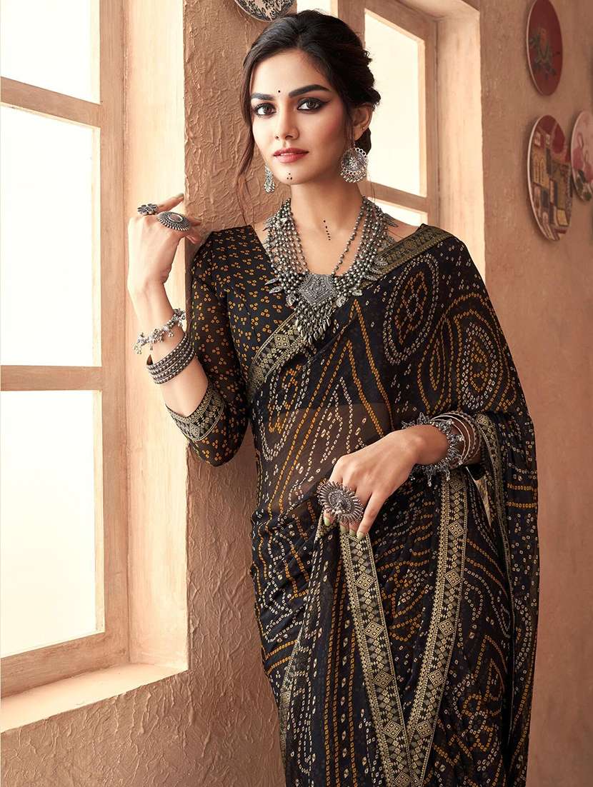 women lace bordered bandhani saree  - 21567384 -  Standard Image - 2