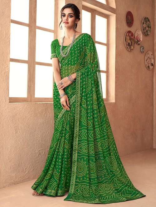 women lace bordered bandhani saree  - 21567385 -  Standard Image - 0