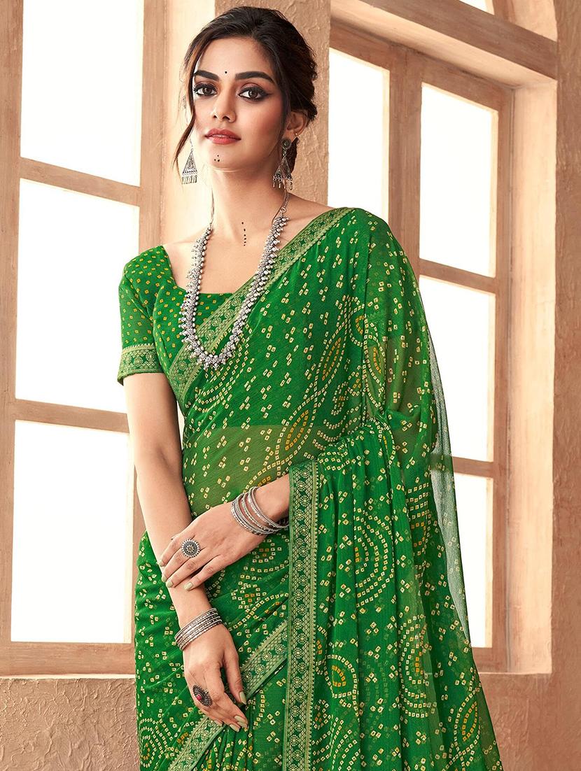 women lace bordered bandhani saree - 21567385 - Standard Image - 2