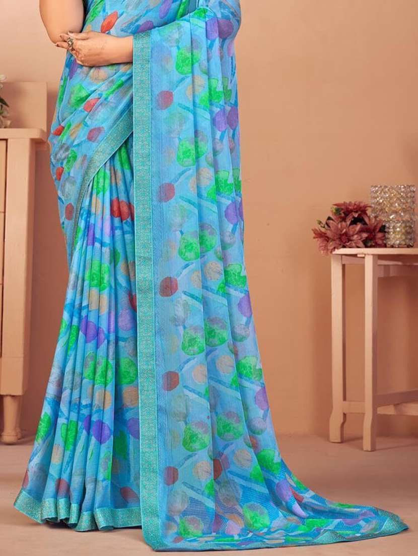 women light blue printed saree - 21567405 -  Standard Image - 2