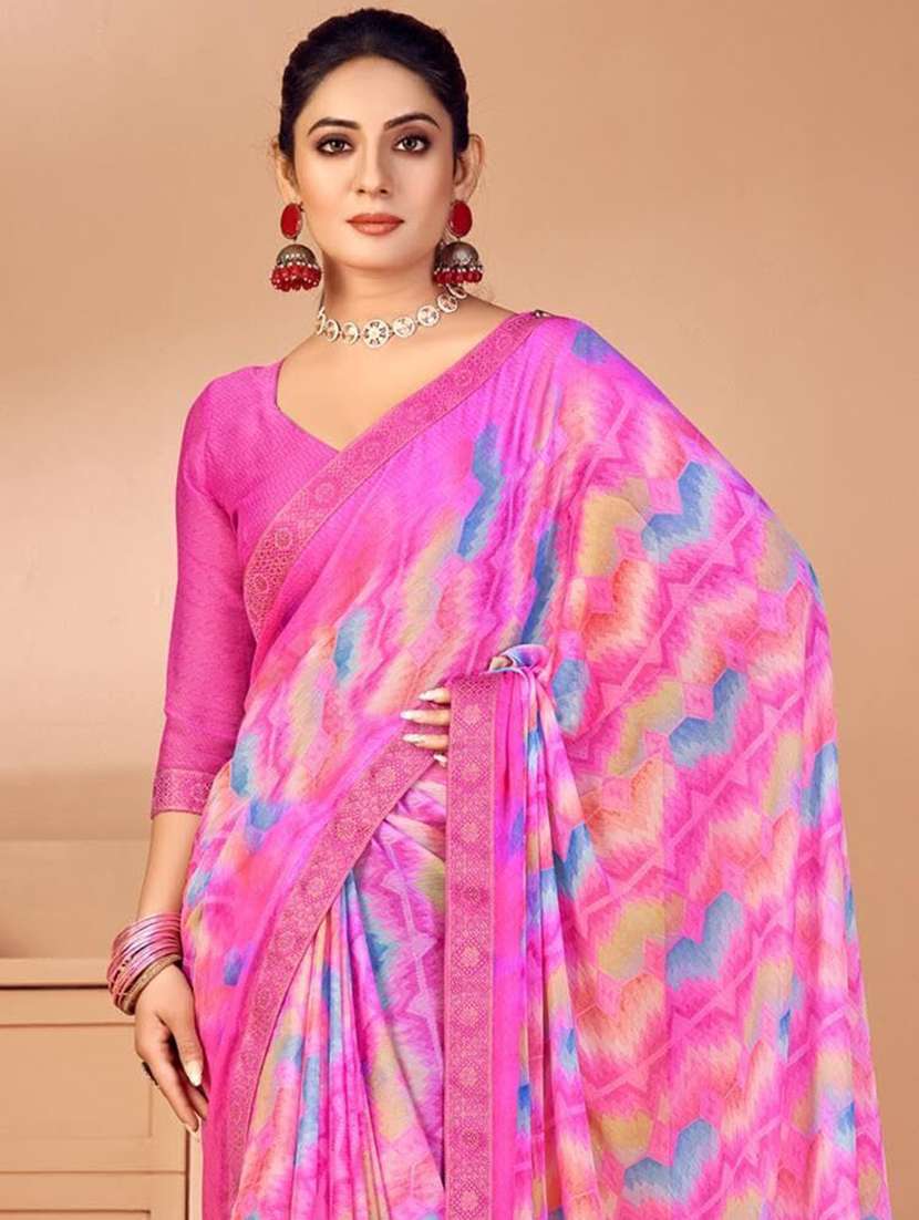 women pink printed saree - 21567409 -  Standard Image - 2