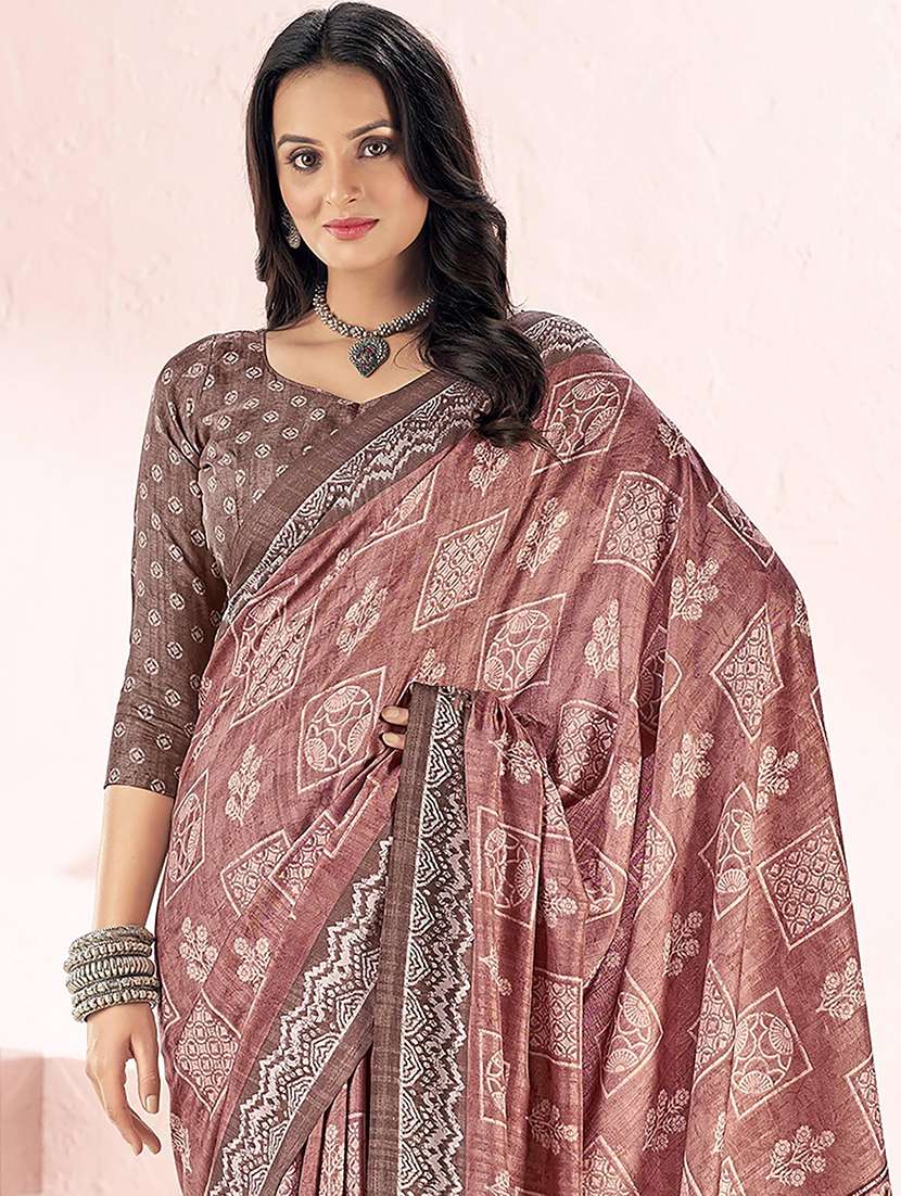 women brown printed saree - 21567599 -  Standard Image - 2