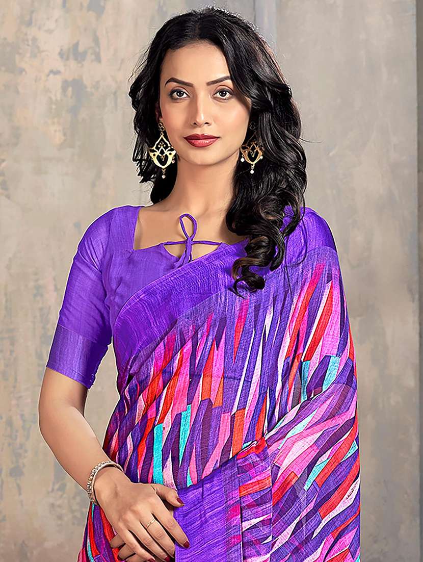 women purple printed saree - 21567620 -  Standard Image - 2