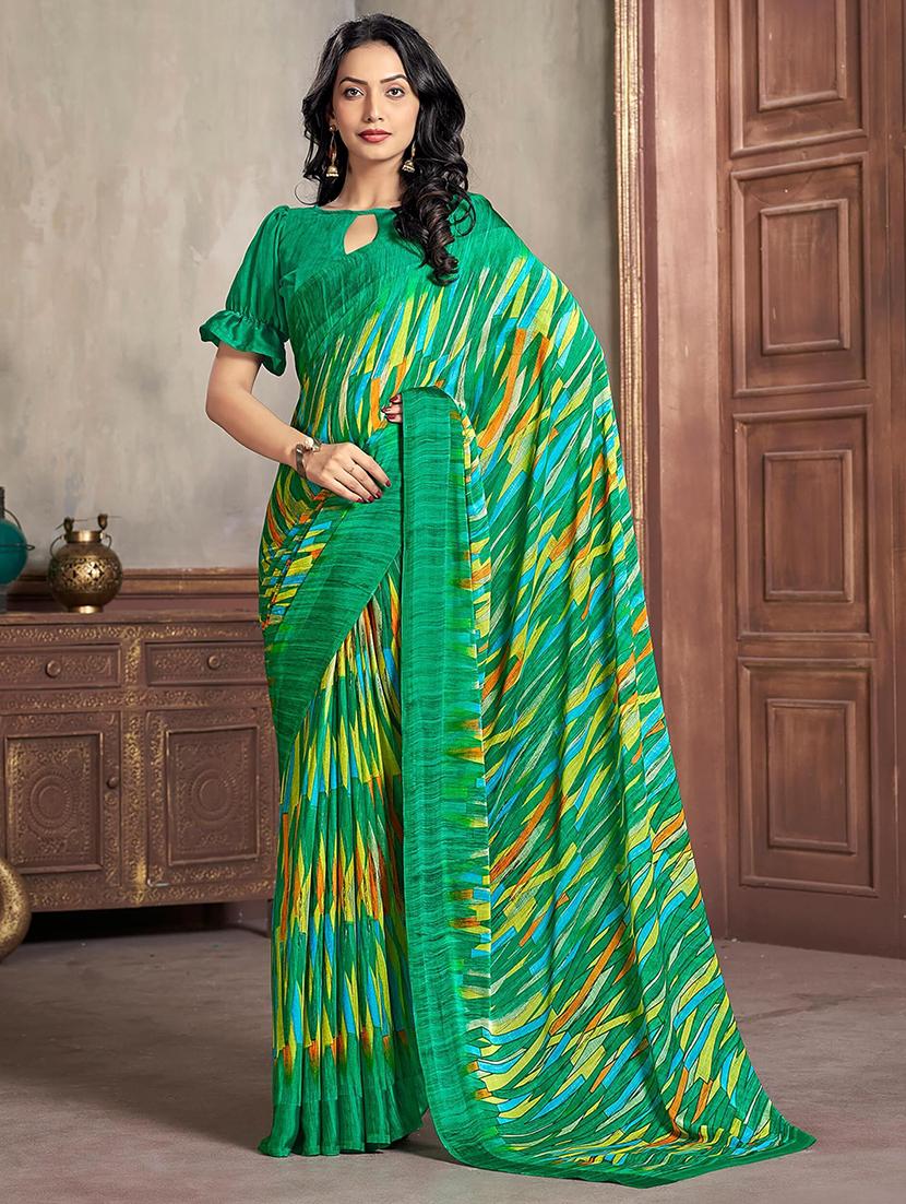 women green printed saree - 21567621 - Zoom Image - 0