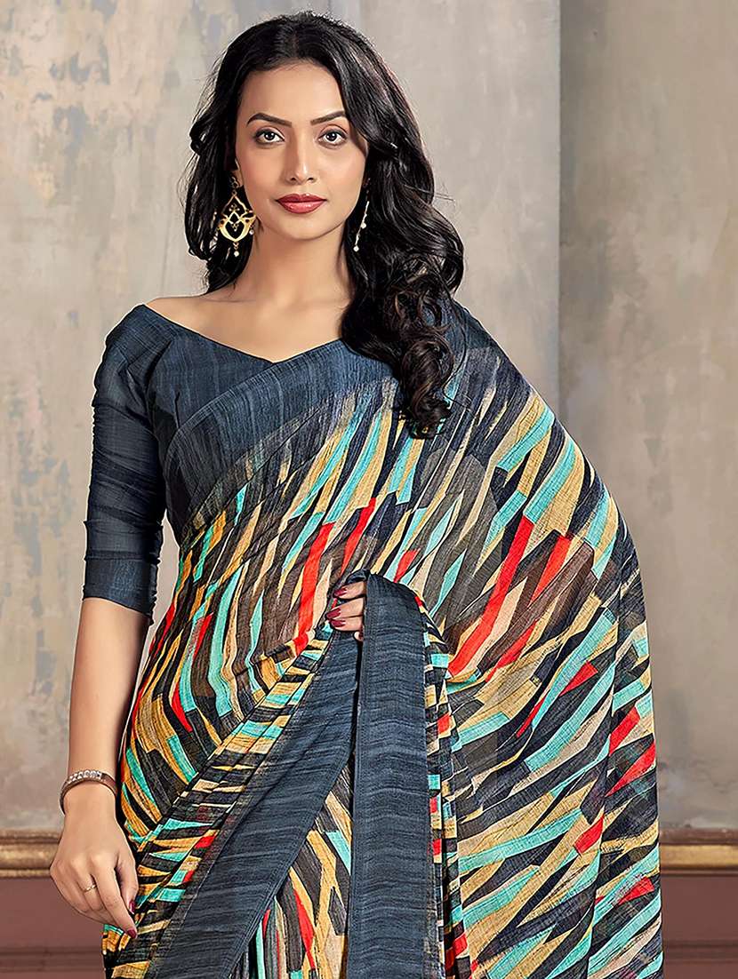 women grey printed saree - 21567623 -  Standard Image - 2