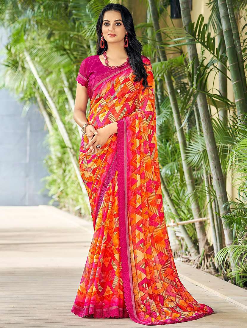 women geometric printed saree 