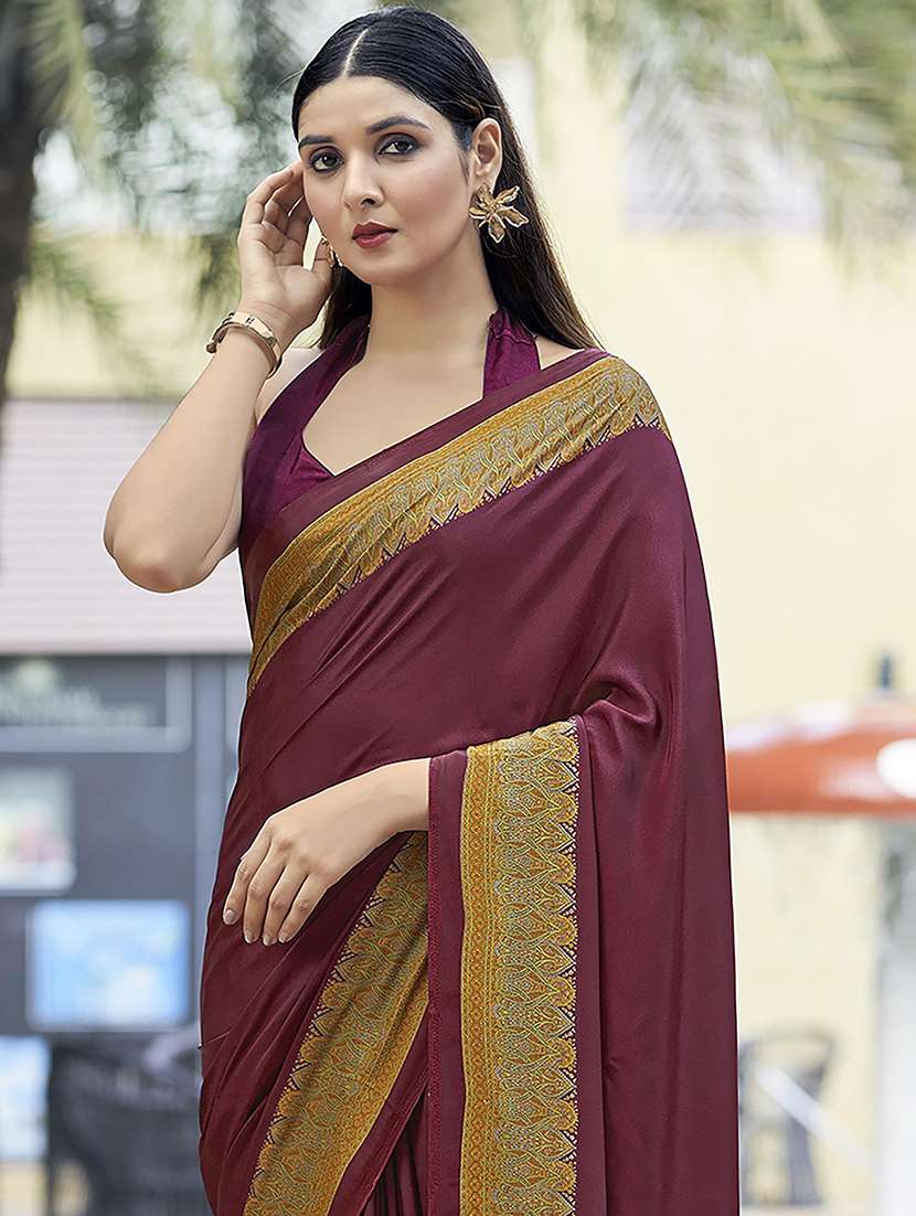 women solid printed bordered saree - 21567779 - Standard Image - 2