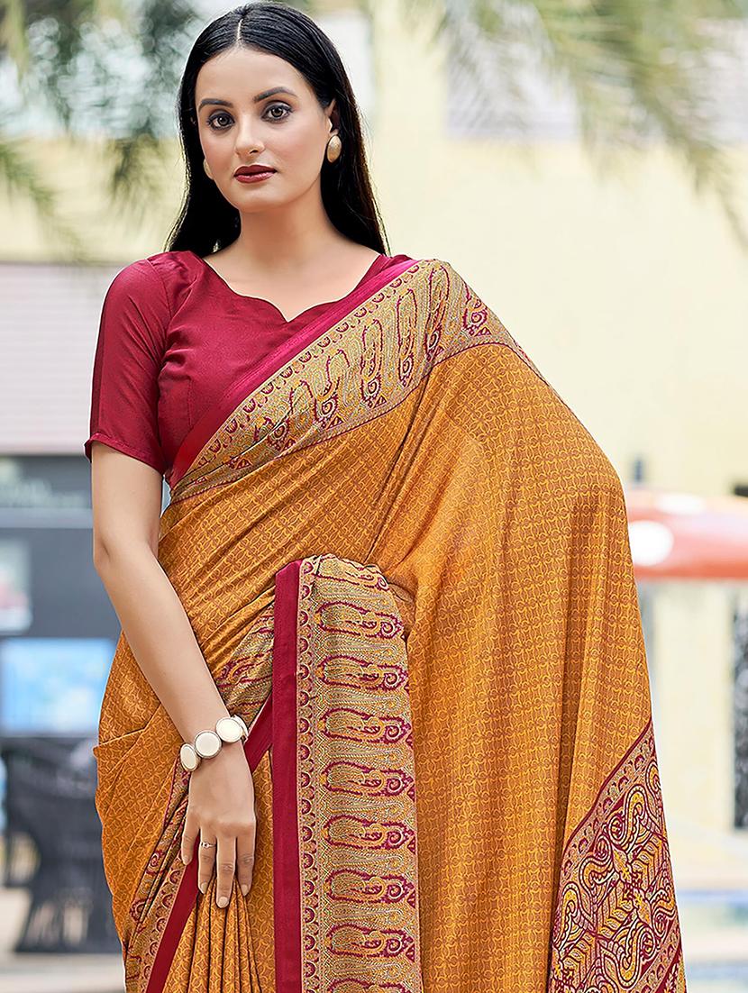 women mustard printed bordered saree - 21567782 - Standard Image - 2