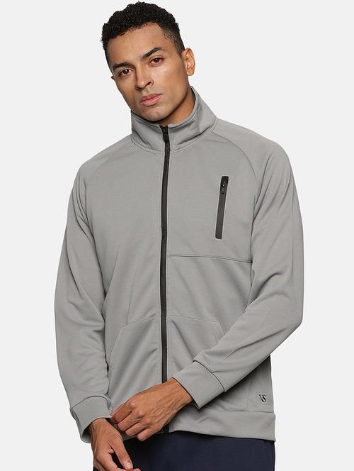 men grey solid long sleeve casual jacket - 21567871 - Standard Image - 0