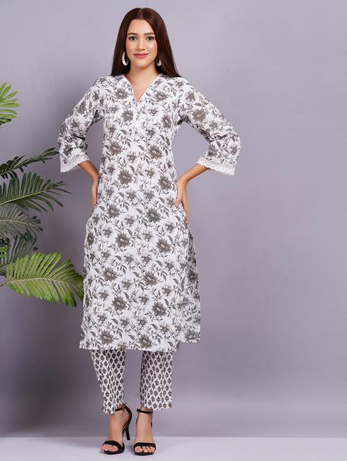 women floral v neck kurta pant set - 21568080 - Standard Image - 0
