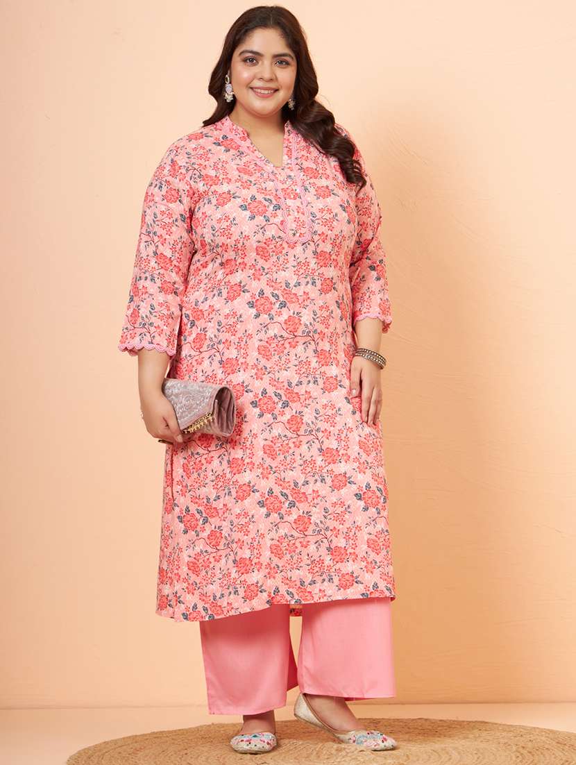women peach floral printed kurta palazzo set