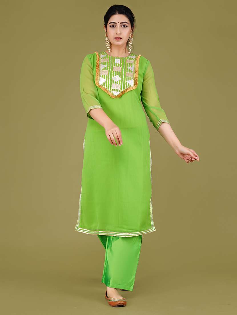 women green kurta palazzo set with dupatta - 21568137 -  Standard Image - 2