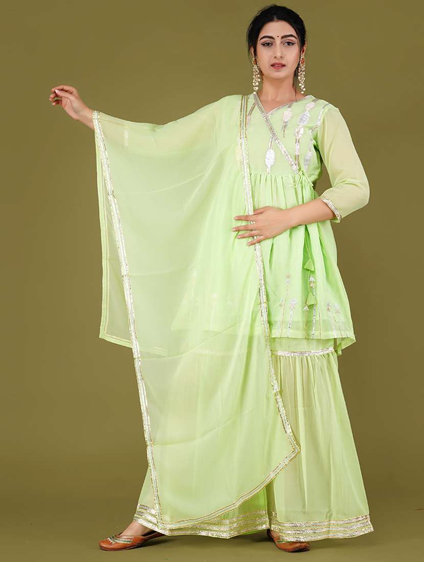 women neo mint kurta sharara set with dupatta