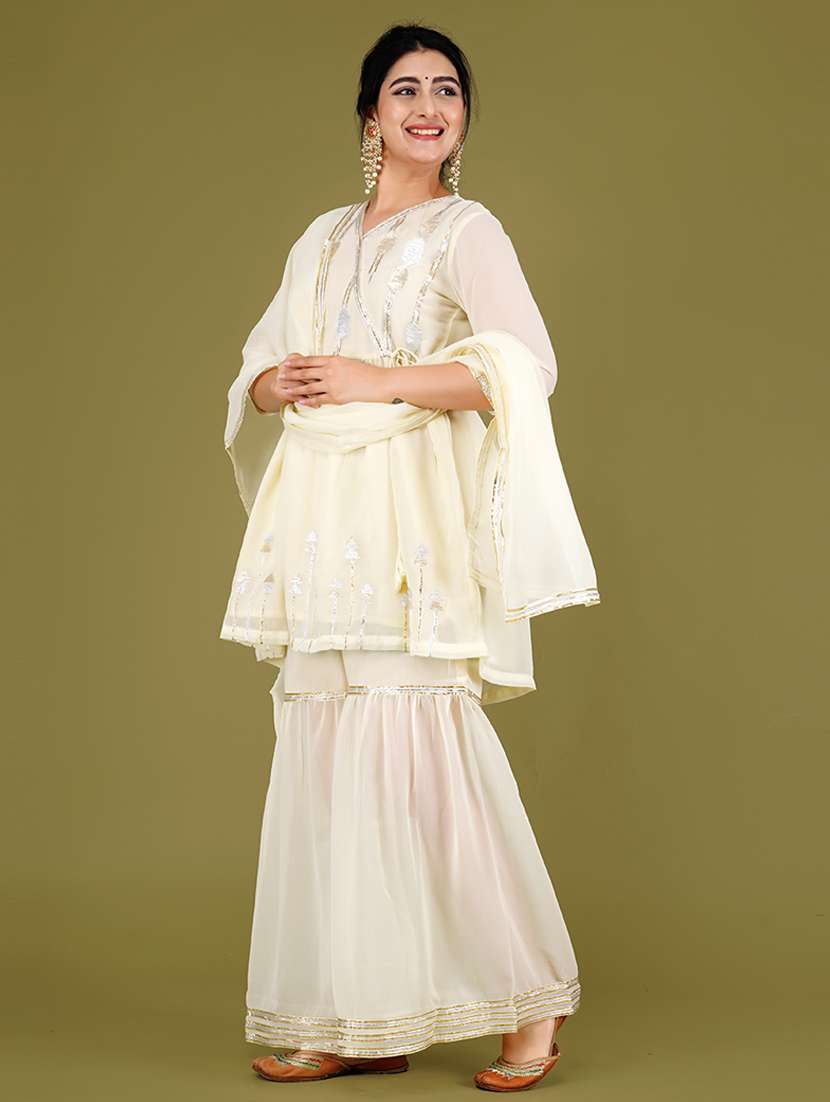 women cream kurta sharara set with dupatta - 21568152 -  Standard Image - 2