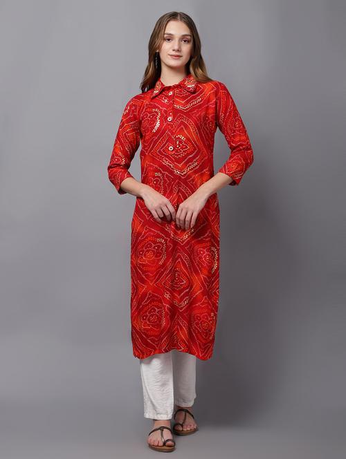 women three quarter sleeve straight kurta - 21568162 - Standard Image - 0