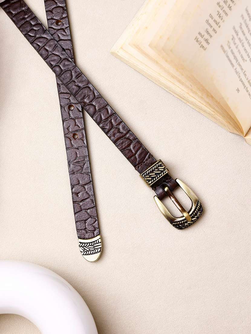 aditi wasan brown embossed genuine leather women's belt