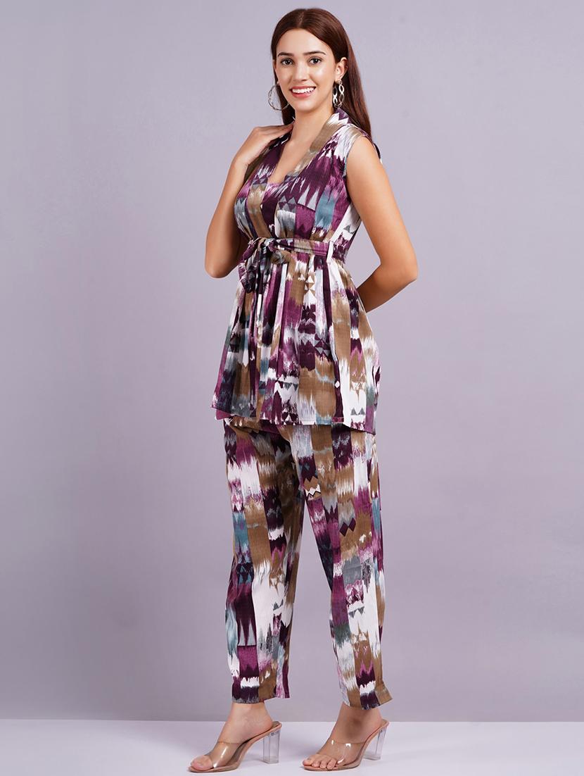 women purple ikat printed co-ord set - 21568198 - Standard Image - 2