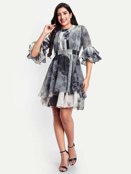 women grey tie & dye layered dress - 21568353 - Standard Image - 0