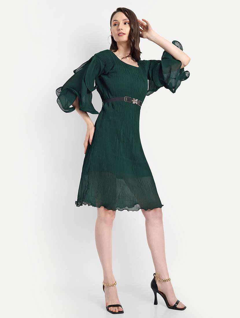 women green solid round neck a-line dress - 21568386 - Standard Image - 2