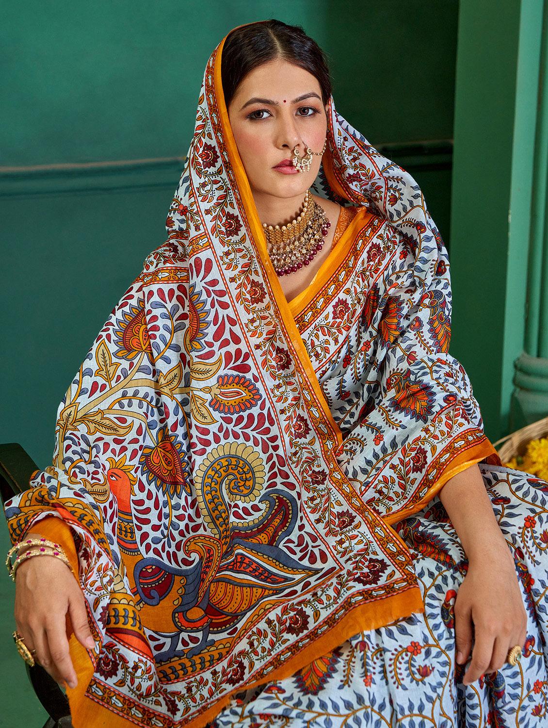 women kalamkari printed pure cotton saree with blouse - 21569058 - Standard Image - 2
