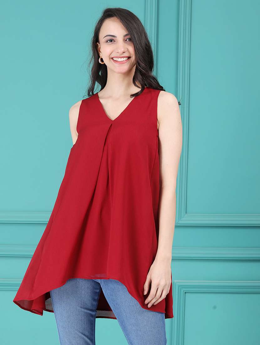 women solid v-neck top