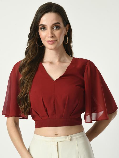 women solid v-neck crop top - 21569498 -  Standard Image - 0