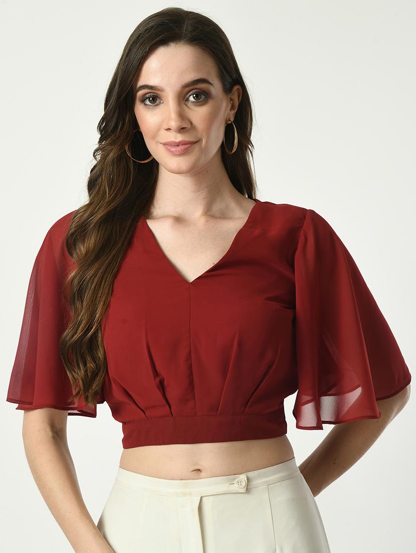 women solid v-neck crop top - 21569498 -  Zoom Image - 0