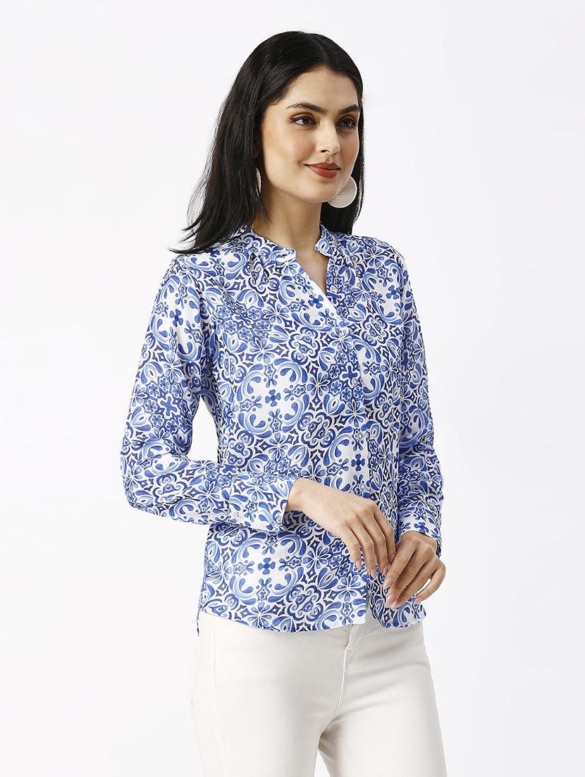 women printed mandarin neck puff sleeve shirt - 21569573 - Standard Image - 2