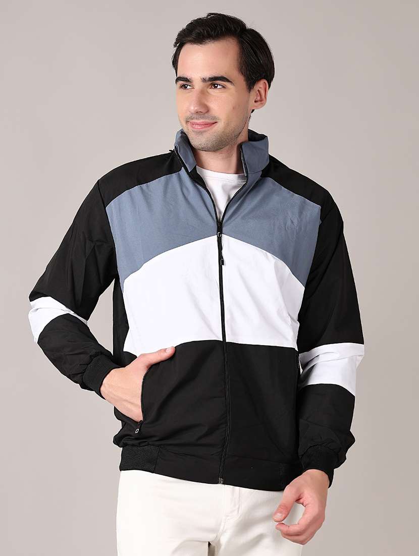 men color block long sleeve bomber jacket