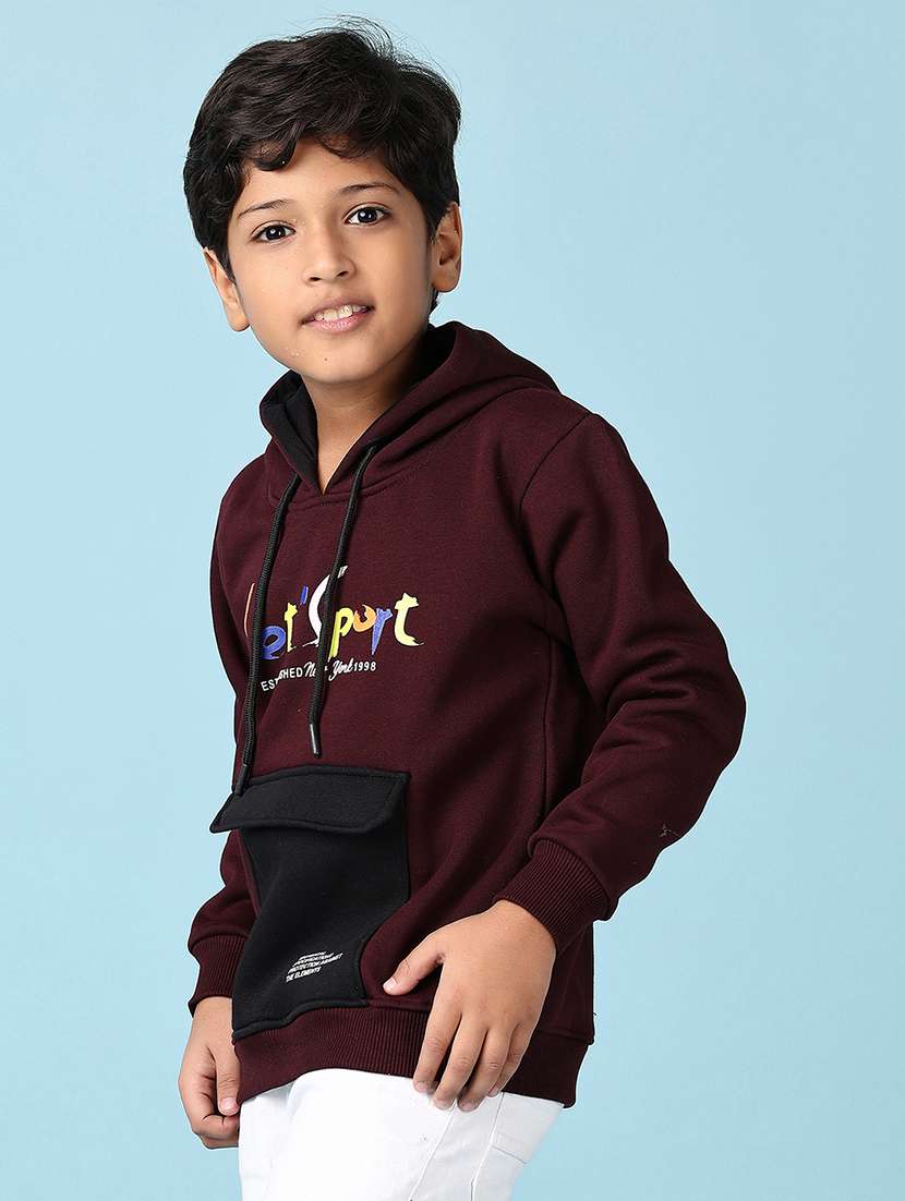 boys maroon chest print long sleeve hooded sweatshirt - 21569632 -  Standard Image - 2