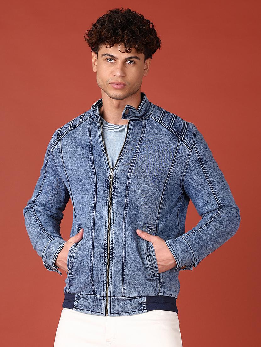 men solid long sleeve denim jacket