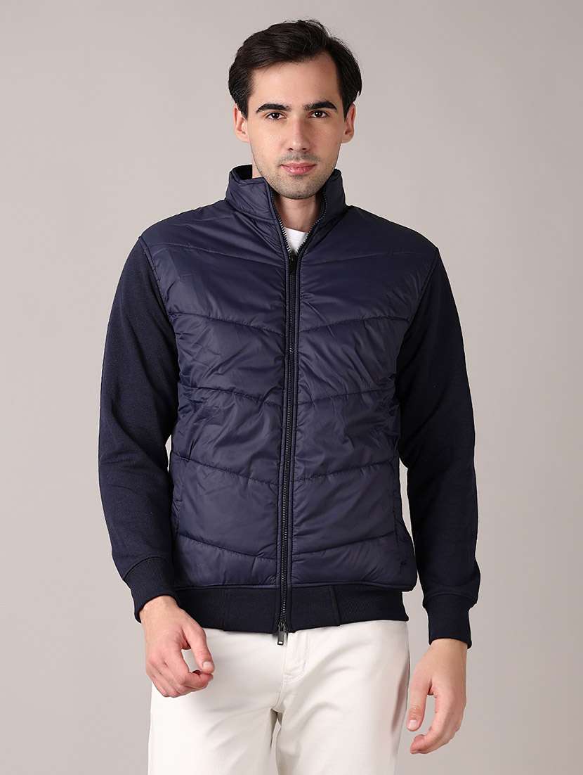 men solid long sleeve puffer jacket