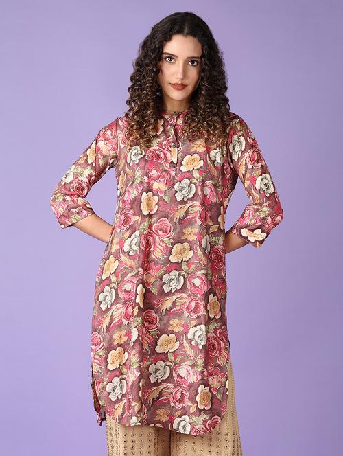 women floral mandarin neck straight kurta - 21569660 -  Standard Image - 0