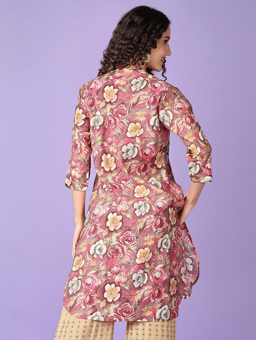 women floral mandarin neck straight kurta - 21569660 - Standard Image - 2