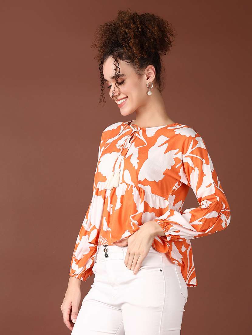 women floral printed long sleeve crop top - 21569688 -  Standard Image - 2