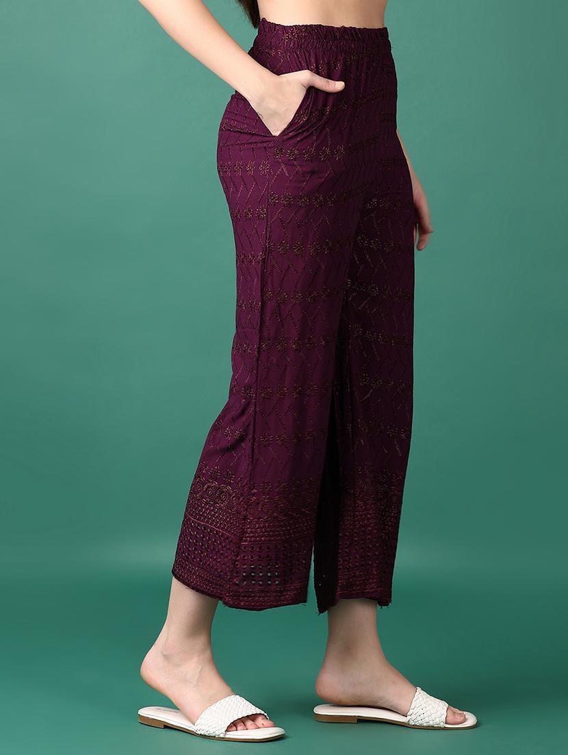 women purple embroidered palazzo - 21569696 - Standard Image - 2