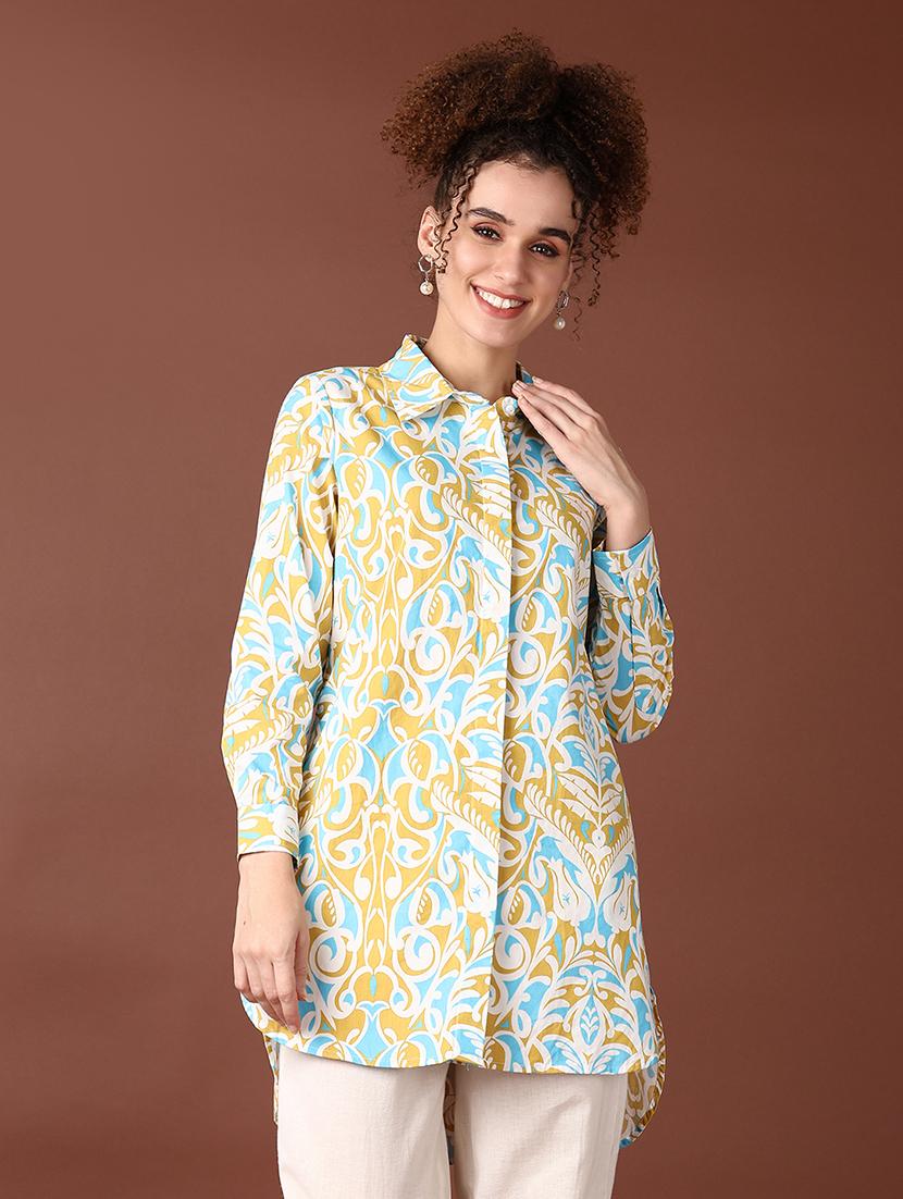women blue long sleeve high-low kurti - 21569698 -  Zoom Image - 0