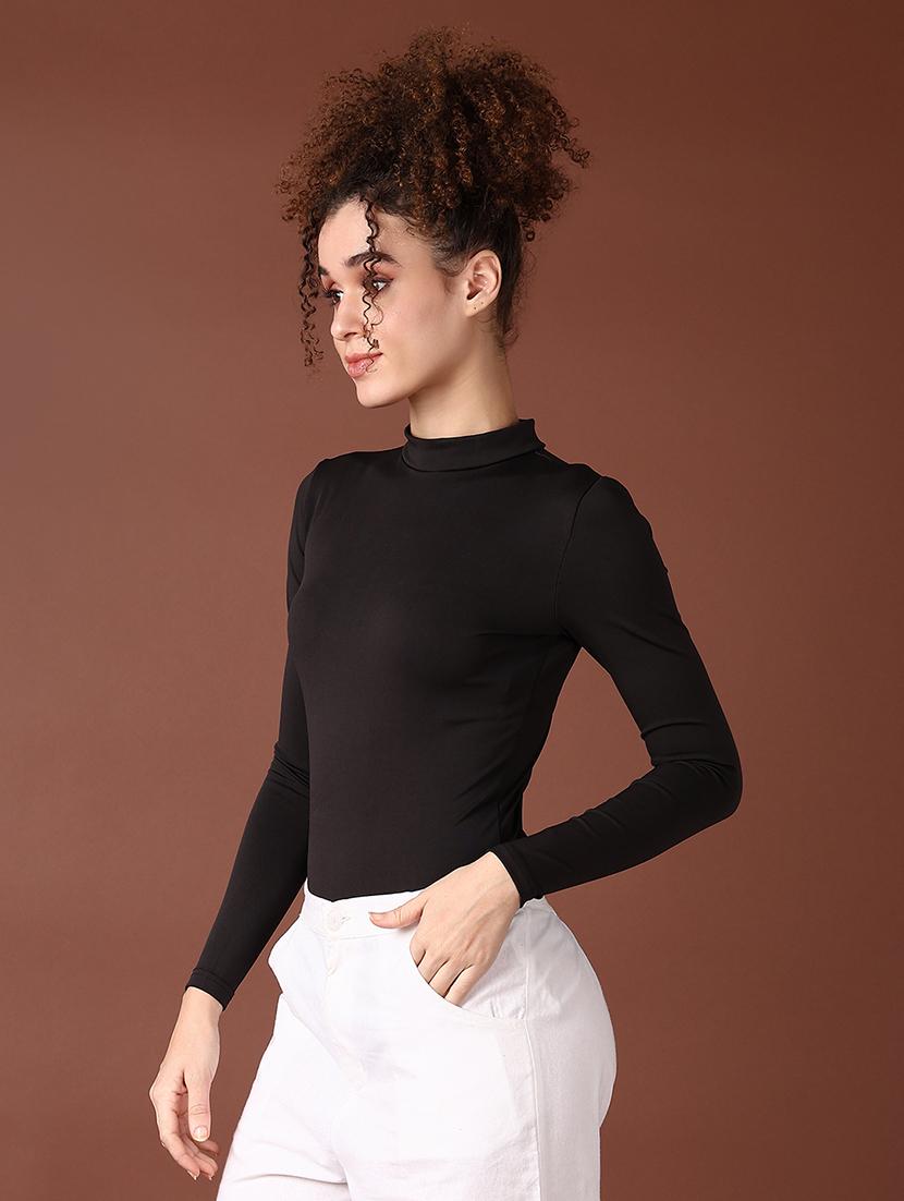 women solid long sleeve bodysuit top - 21569726 - Standard Image - 2