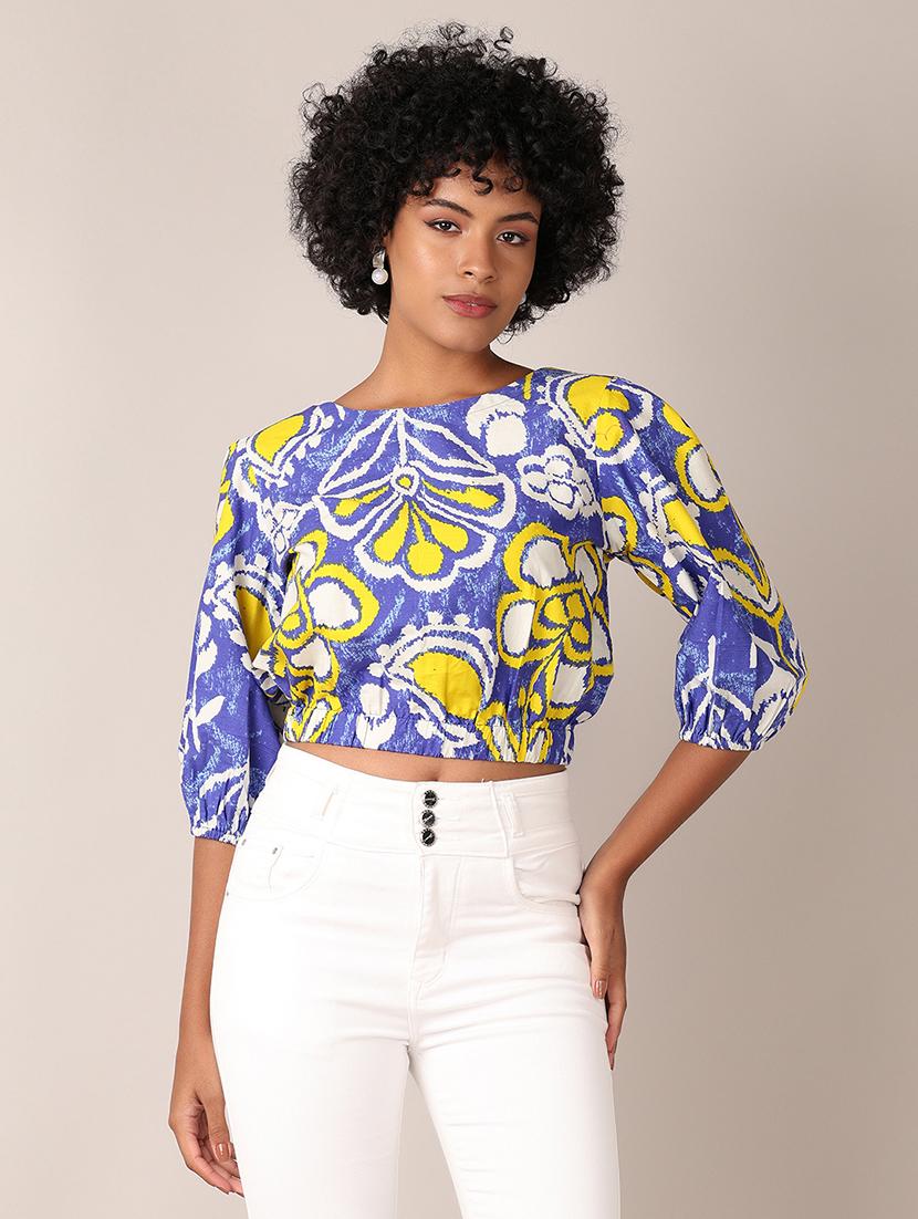 women printed puff sleeves crop top - 21569741 - Zoom Image - 0