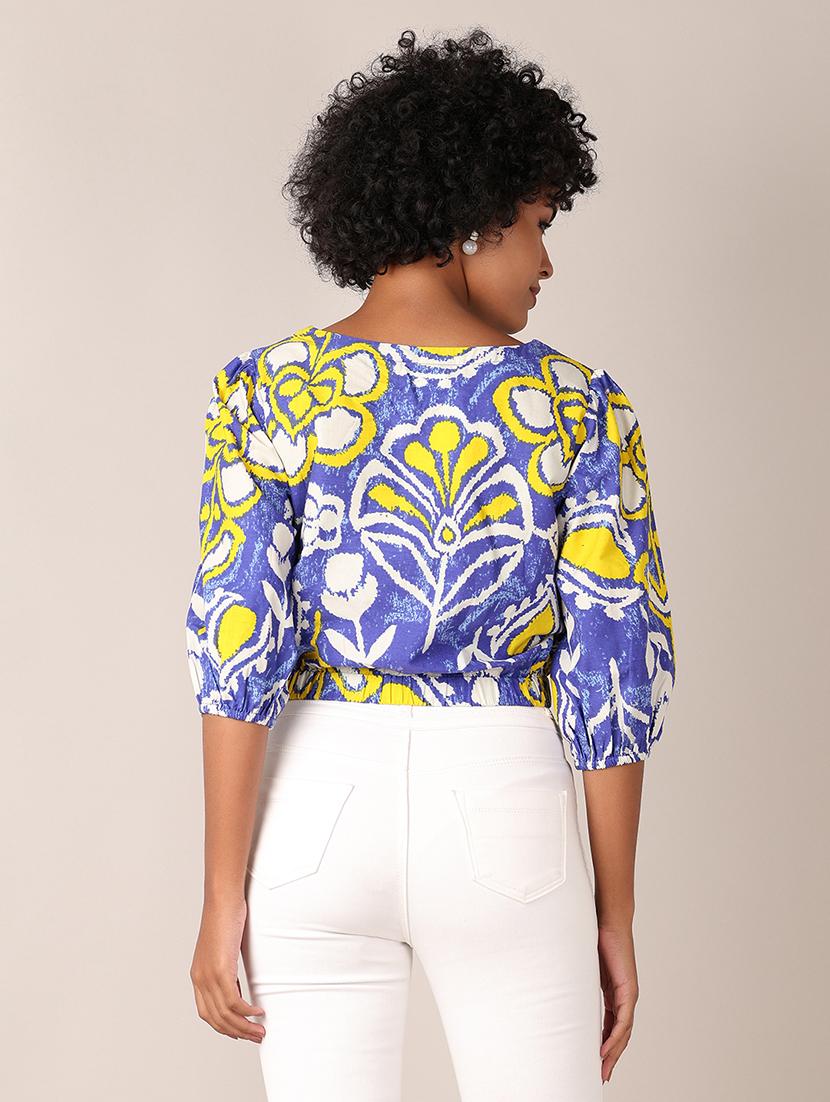 women printed puff sleeves crop top - 21569741 - Standard Image - 2