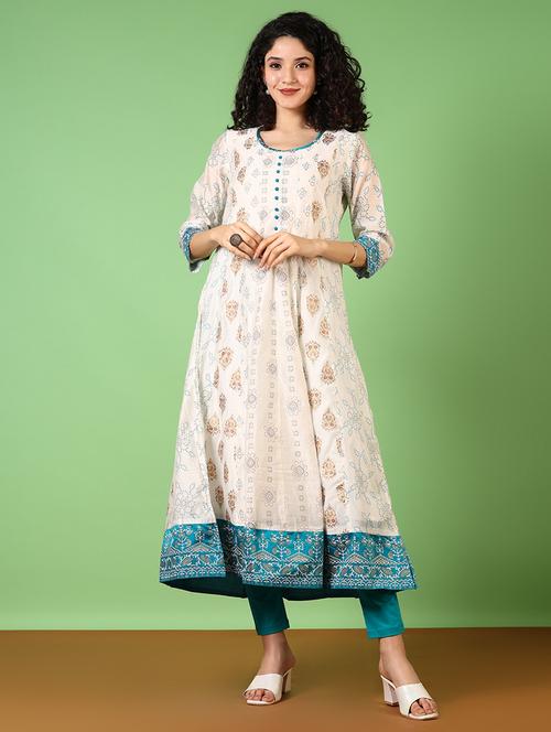 women printed round neck anarkali kurta - 21569786 - Standard Image - 0
